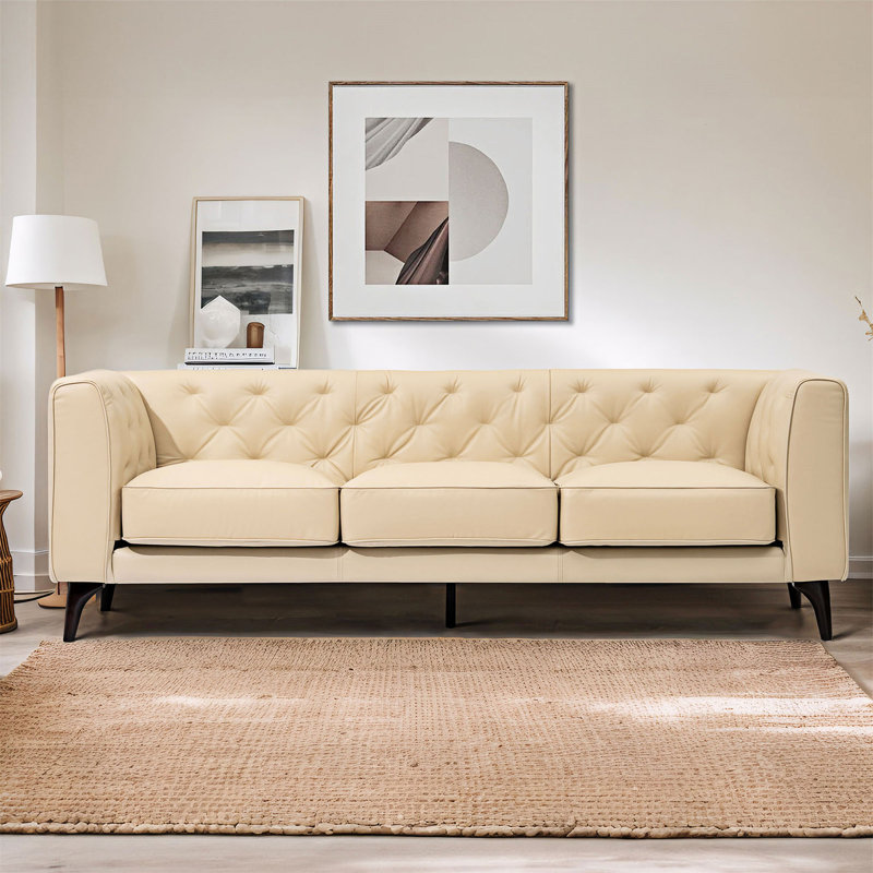 3 Seater Sofa Couch with Tufted Back Orren Ellis Upholstery Color Beige